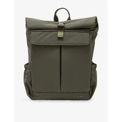 Reiss Mens Khaki Green Roll-top Branded Woven Backpack