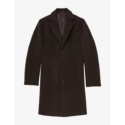 Reiss Mens Knight Single-breasted Wool-blend Coat Dark Brown Xs