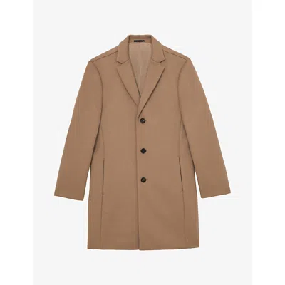 REISS MENS LIGHT BROWN GABLE SINGLE-BREASTED WOOL-BLEND OVERCOAT