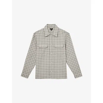 Reiss Mens Light Grey Ribona Checked Woven Overshirt