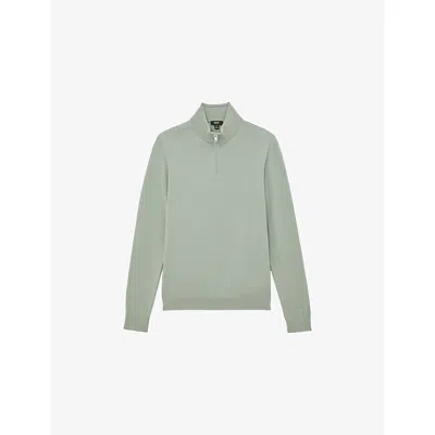 Reiss Mens Light Sage Green Blackhall Half-zip Wool Jumper Xs
