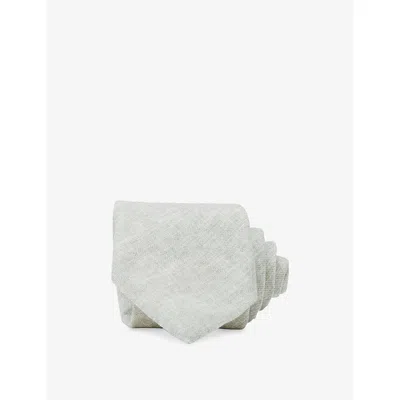 Reiss Mens Light Sage Green Luciano Linen T In White