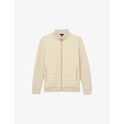 Reiss Mens  Freddie Funnel-neck Cotton-blend Jacket In Light Stone