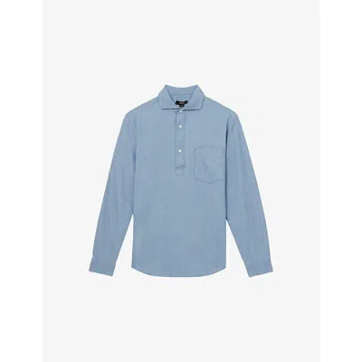 Reiss Mens Light Wash Indigo Baylor Cutaway-collar Denim-look Cotton Shirt