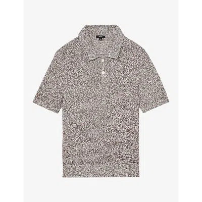 Reiss Mens Marco Marled Cotton-blend Polo Shirt White Camel In Gray