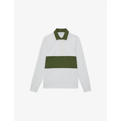 Reiss Mens Mason Colour-block Cotton Rugby Shirt White Green Xs