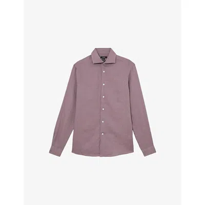 Reiss Mens Mauve Pink Ruban Classic Collar Linen Shirt Xl In Purple