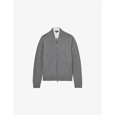 Reiss Mens Mid Grey Clifford Zip-up Wool Cardigan In Gray