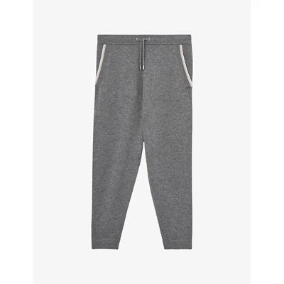 Reiss Mens Mid Grey Hillside Drawstring-waist Merino-wool Jogging Bottoms In Gray