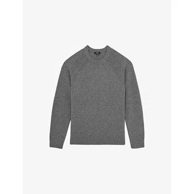 REISS MENS MID GREY MELANGE FOULTON CREWNECK WOOL AND CASHMERE-BLEND JUMPER
