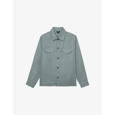 Reiss Midnight Green Polasio Linen Herringbone-stripe Regular-fit Shirt In Blue