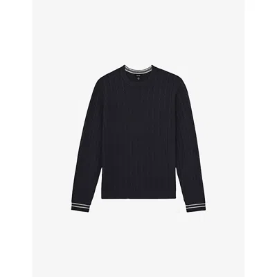 Reiss Mens Midnight Navy Luca Crewneck Cable-knit Jumper In Blue