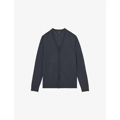 Reiss Mens Midnight Navy West Regular-fit Button-down Merino-wool Cardigan In Blue
