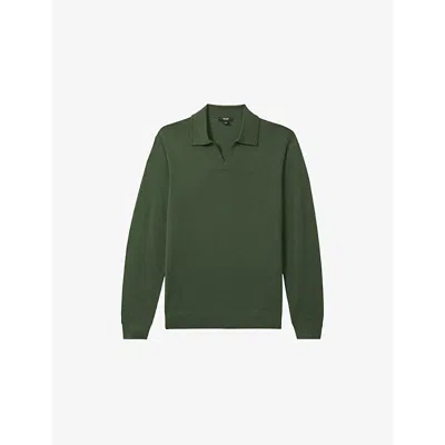 Reiss Mens Milburn Open-collar Merino-wool Polo Shirt Dark Kale Green