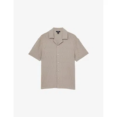 Reiss Mens Ackling Cuban-collar Cotton-blend Shirt Mink Brown
