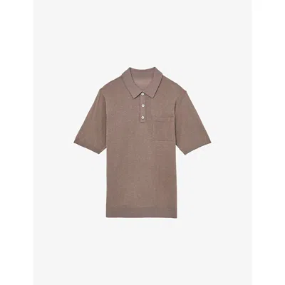 Reiss Mens Nelson Short-sleeved Knitted Polo Shirt Mink Brown