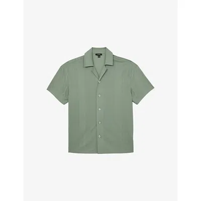 Reiss Mens Mint Green Ando Cuban-collar Jacquard Stretch-woven Shirt