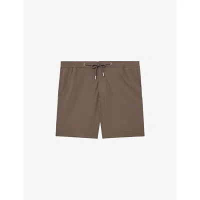Reiss Mens Mocha Brown Newmark Drawstring-waist Stretch-woven Shorts