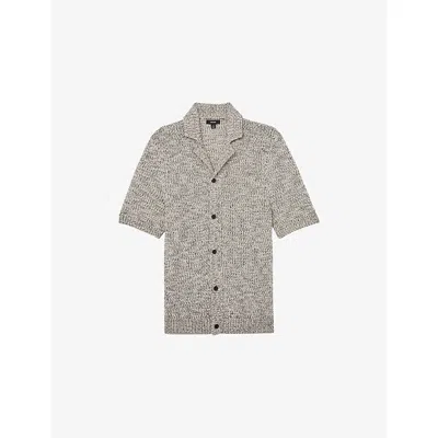 Reiss Mens Natural Addis Cuban-collar Stretch-knit Shirt In Gray