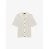 Reiss Mens Natural Textured-knit Camp-collar Cotton-blend Shirt