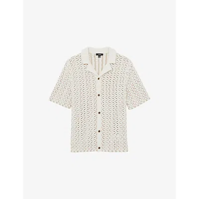 Reiss Mens Natural Textured-knit Camp-collar Cotton-blend Shirt