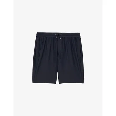 Reiss Mens Navy Ajay Seersucker Stretch-woven Shorts In Blue