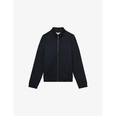 Reiss Mens Navy Aksel Textured Stretch-woven Jacket