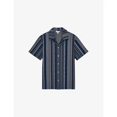 Reiss Mens Archer Short-sleeved Stretch-woven Shirt Navy