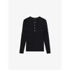 Reiss Mens Navy Ashwell Henley Collar Woven Top Xs