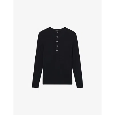 Reiss Mens Navy Ashwell Henley Collar Woven Top Xs