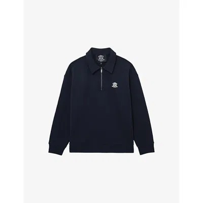 Reiss Mens Navy Avi Half-zip Cotton-jersey Sweatshirt Xxl In Blue