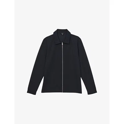 Reiss Mens Navy Bailey Regular-fit Zip-up Stretch-jersey Shirt Xs In Black