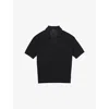 Reiss Mens Navy Banks Open-collar Jacquard Knitted Polo In Black