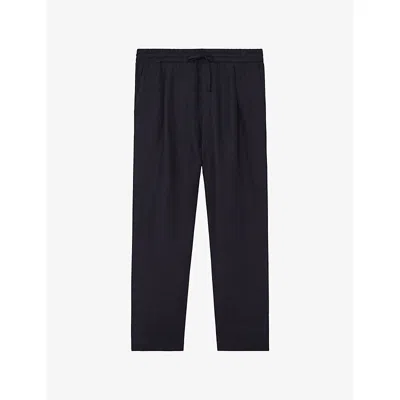 Reiss Mens Navy Barges Drawstring-waist Linen Trousers In Blue