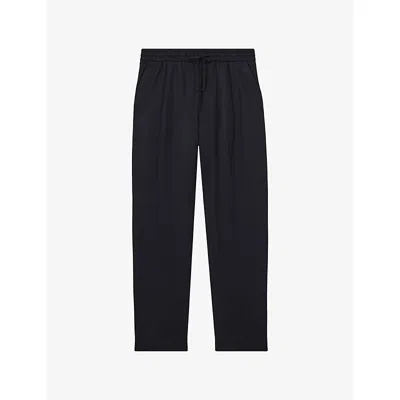 REISS MENS NAVY BARGES RELAXED-FIT STRAIGHT-LEG LINEN TROUSERS
