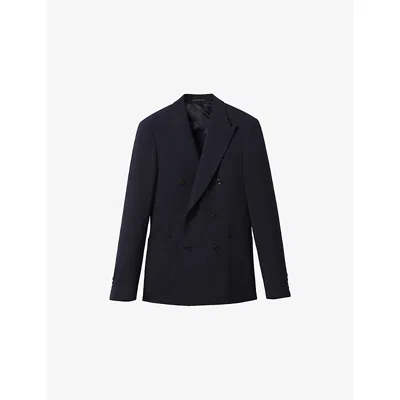 Reiss Mens Navy Belmont Regular-fit Double-breasted Stretch-woven Blazer In Blue