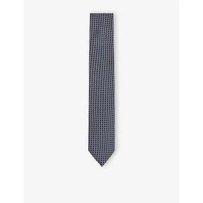 Reiss Mens Navy Bernardo Geometric-pattern Silk T In Blue