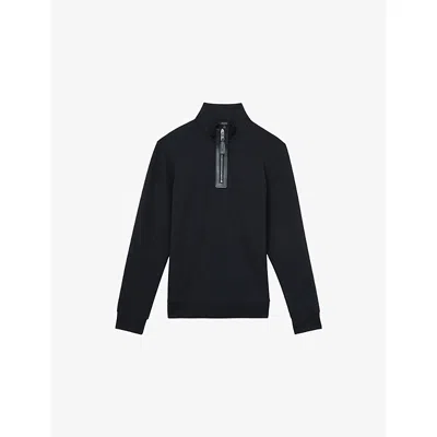 Reiss Mens Navy Blue Hale Half-zip Stretch-jersey Sweatshirt