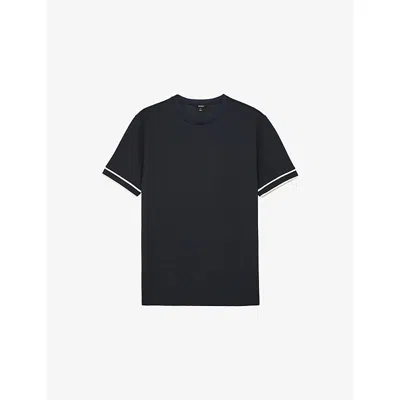 Reiss Mens Navy Blue Oscar Short-sleeved Stretch-woven T-shirt In Black