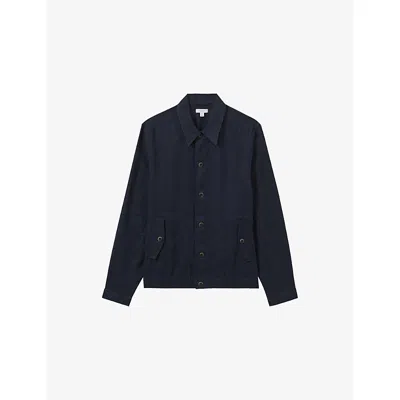 Reiss Mens Cadiz Elasticated-hem Linen Overshirt Navy