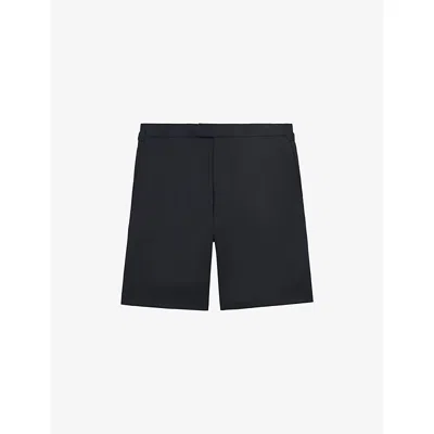 Reiss Mens Navy Cantwell Side-adjuster Stretch Cotton-blend Shorts In Black