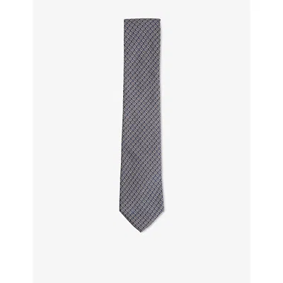Reiss Mens Navy Caruso Geometric-pattern Silk T