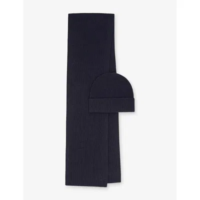 Reiss Mens Navy Chesterfield Merino-wool Beanie And Scarf Gift Set In Black