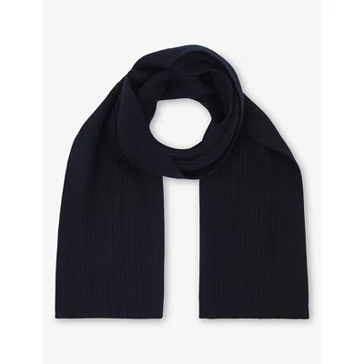 Reiss Mens Chesterfield Merino-wool Scarf Navy In Blue