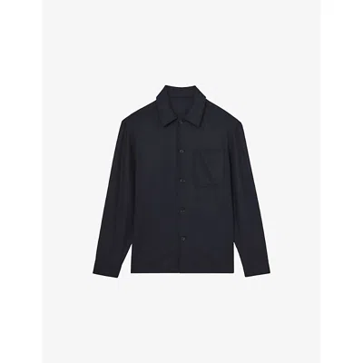 Reiss Mens  Cooper Patch-pocket Wool-blend Shacket In Blue