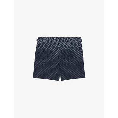 Reiss Darli Gradient Geo Print Side Adjuster Swim Trunks In Blue