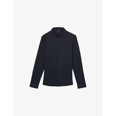 Reiss Mens Navy Duke Button-through Cotton-jersey Shirt