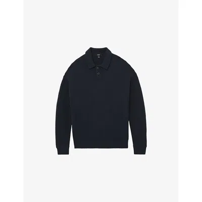 Reiss Mens Navy Elm Long-sleeved Wool-blend Polo Jumper Xs In Blue