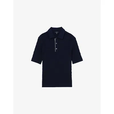 Reiss Mens Navy Era Short-sleeve Textured-knit Polo In Blue