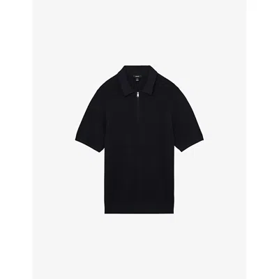 Reiss Mens Navy Estate Half-zip Knitted Polo Top In Black